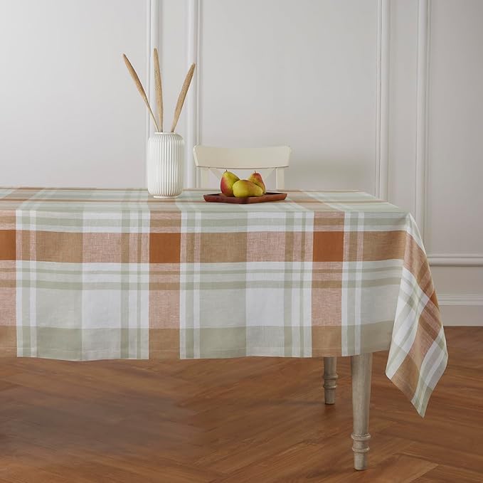 Solino Home Linen Plaid Tablecloth 54 x 86 Inch - 100% Pure Linen Fall Harvest Table Cloth for Rectangle Tables - Machine Washable Tablecloth for Autumn, Halloween, Thanksgiving