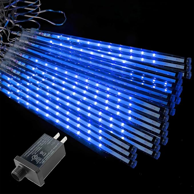 Christmas Lights Outdoor UL Certified 24 Tubes 576 LEDs (Equivalent to 3 Sets of 8 Tubes) Meteor Shower Lights Falling Rain Drop Icicle Light for Christmas Decorations Halloween Party, Blue