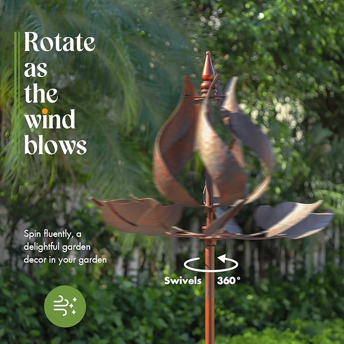 Wind Spinners Outdoor - Large Tulip Metal Bronze Color Wind Sculptures & Spinner, Kinetic Gift Ideal Windmill Decor for Garden and Yard (75 inch Height)