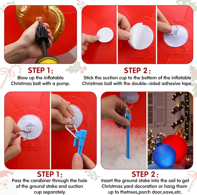 Jetec 3 Pcs Outdoor Light Up Christmas Ball Decorations Large Christmas Inflatable PVC Decorated Balls with Light 24 Inch,18 Inch Xmas Ornaments for Yard Lawn Porch (Red, Gold, Silver)