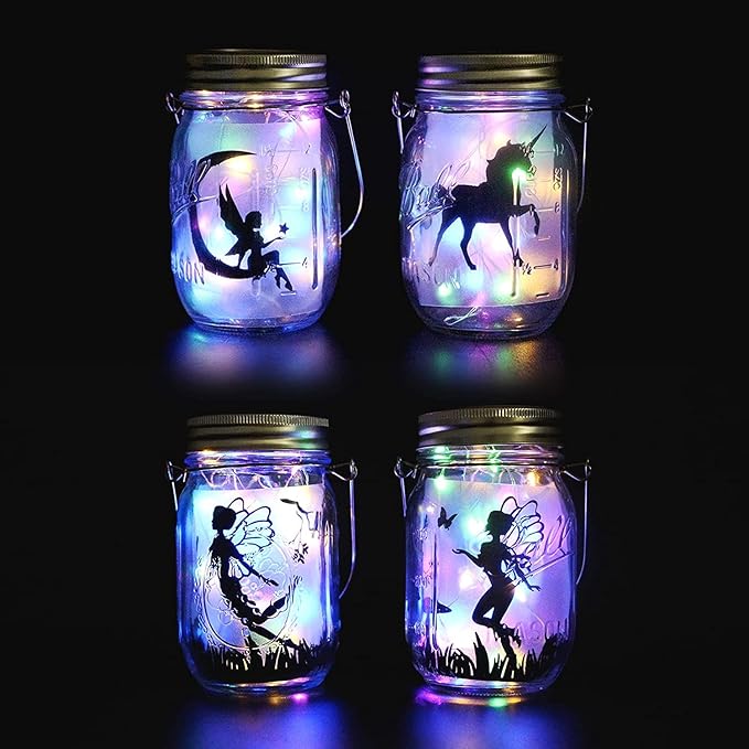 8 Pack Solar Outdoor Fairy Star Firefly Jar Lids Lights,Solar Fairy String Lids Lights(No Jars),Waterproof Lantern Mason String Solar Lights with Hangers for Regular Mouth Jars