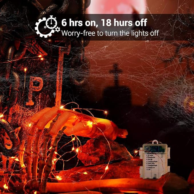 BrizLabs Orange Fairy Lights, 19.47ft 60 LED Orange Halloween String Lights, 8 Modes Battery Fairy Light with Remote, Indoor Outdoor Starry Twinkle Light for DIY Home Bedroom Patio Holiday Party Decor