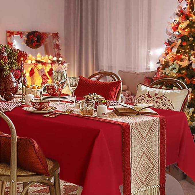 sancua Rectangle Tablecloth - 70 x 120 Inch - Stain and Wrinkle Resistant Washable Polyester Table Cloth, Decorative Fabric Table Cover for Dining Tables, Buffet Parties and Camping, Red