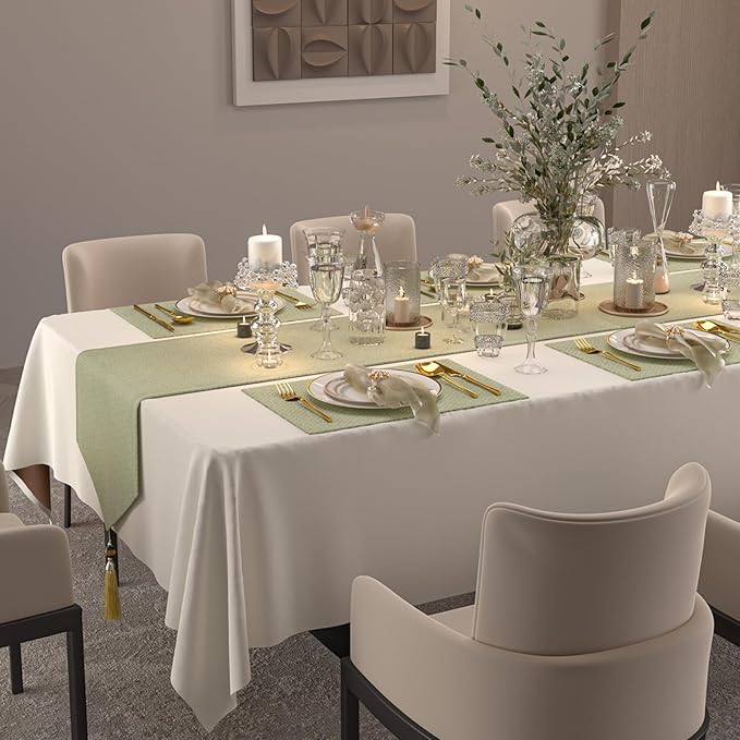 Table Cloth Rectangle Tables Decor 84''x60'' - Waterproof Plain Weave Fabric Table Cover, Wrinkle and Stain Resistant Tablecloth for Kitchen Dining Room Party - Cream