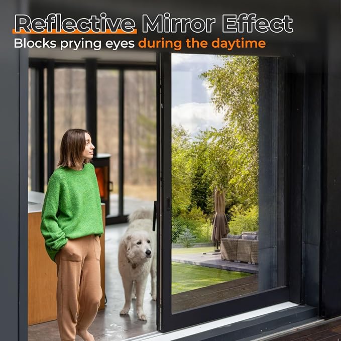 DOWELL Window Privacy Film, One Way Window Tint for Home, Static Cling Anti UV Sun Blocking Reflective Mirror Film, Heat Control See Out Not in Glass Tinting, Silver, 17.5" x 78.7"
