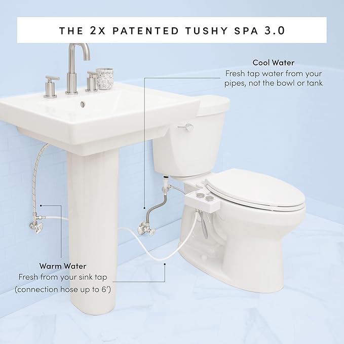 TUSHY 3.0 Spa Bidet Attachment. Cool to Warm Water. It's Time to Replace Toilet Paper, Fresh Water Spray (Requires Sink Access for Optional Temperature Control), Bamboo