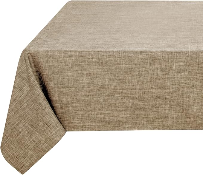 Fitable Faux Flax Rectangle Tablecloth Wrinkle Resistant Fabric Table Cloth, Indoor Outdoor Table Cover for Kitchen Dining, Camping, Farmhouse (Mocha, 54 x 78 Inch)
