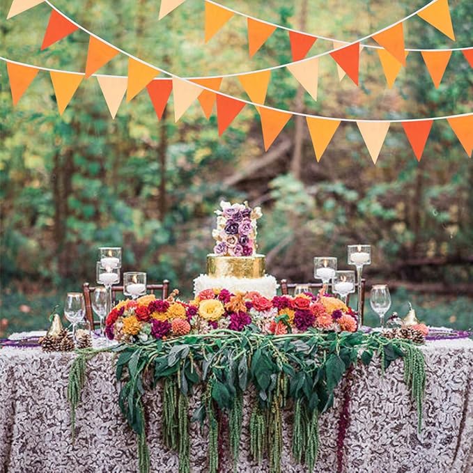 10M/32Ft Triangle Flag Fabric Banner Cotton Pennant Garland Cloth Bunting for Fall Decor Autumn Wedding Birthday Party Thanksgiving Day Home Nursery Outdoor Garden Hanging Decoration (Orange+36Pcs)