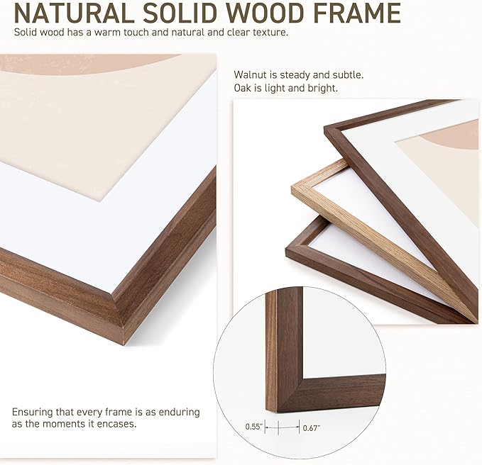 11x14 Picture Frame Set of 4 Natural Solid Walnut Photo Frames with 8x10 Removable Mat Wall Hanging Large Handcrafted Frame with HD Plexiglass Wall and Tabletop Display Large Poster Frame