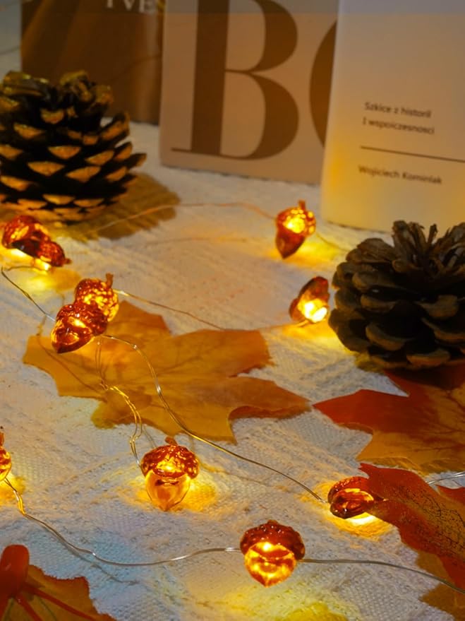 2 Pack 60LED Fall Decoration Acorn String Light Battery Operated, 20FT Fall Lights with Remote, Waterproof 8 Modes Fairy Lights for Autumn Harvest Thanksgiving Halloween Decor
