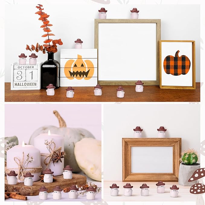 50 Pcs Halloween Mini Cowboy Figurines Resin Tiny Miniature Cowboy Figures for Halloween Party Outdoor Home Garden Decoration