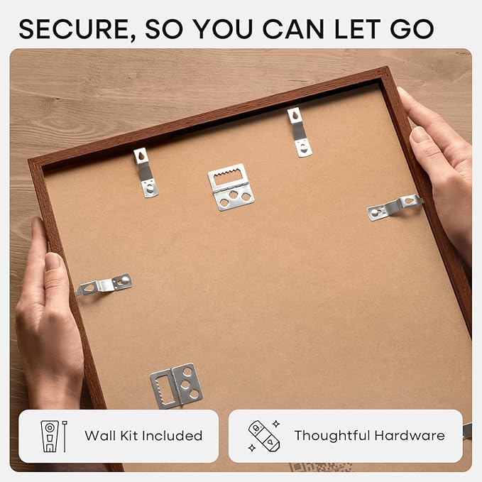 Homeforia 16x20 Picture Walnut Frame, High End Dark Oak 16x20 Wooden Brown Frames with Mat 11x14, 16 x 20 Wood Poster Frame Matted to 11 by 14, 20x16 Hanging Frames, Tempered Glass, Wall Kit, Set of 1