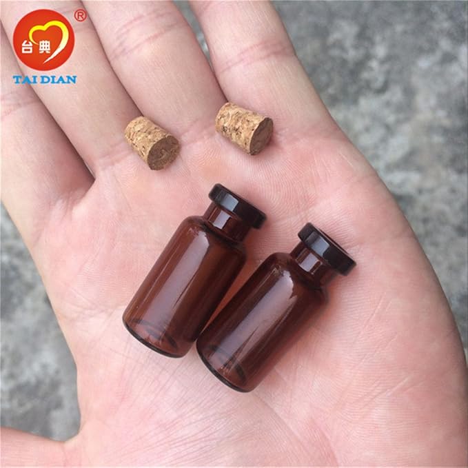 12units 2ml Glass Amber Vials with Cork Empty Small Brown Tiny Glass Jars Mini Glass Bottles Vials Jars (12, 2ML)