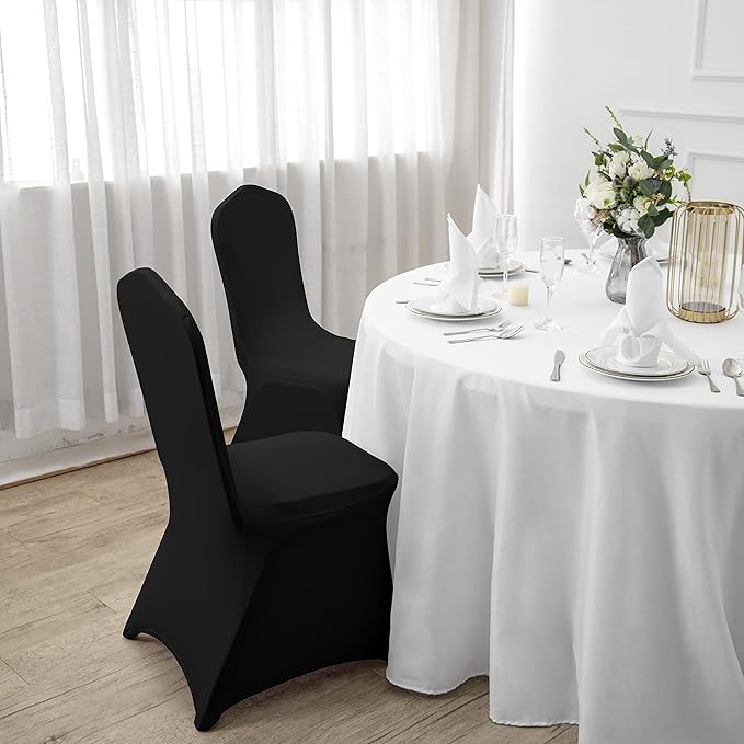 SUPERO Waterproof Polyester Spandex Chair Cover (100PCS, Black) - Stretch Dining Chair Covers, Protector for Party, Banquet, Wedding Event, Hotel, Indoor/Outdoor Use