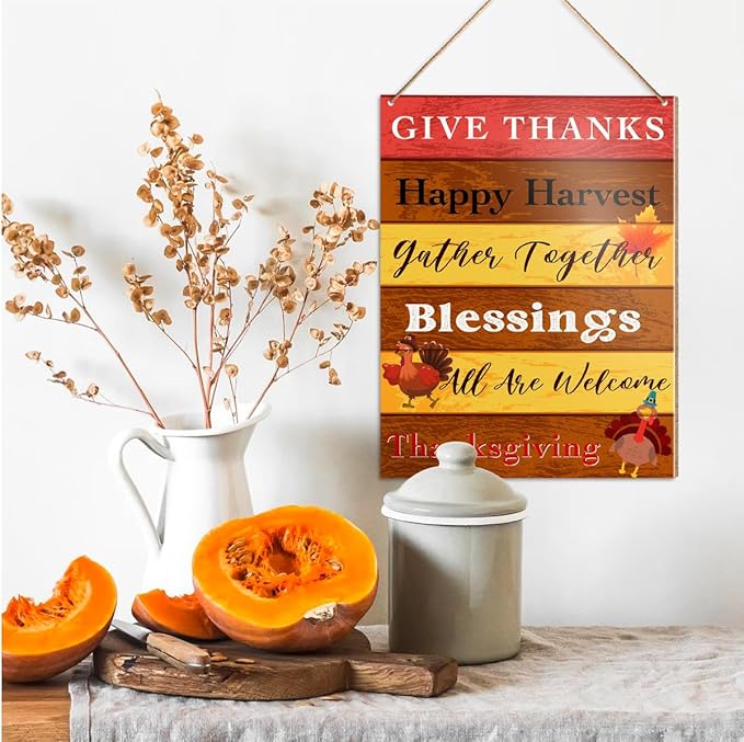 Thanksgiving Decorations Hanging Sign, Autumn Fall Decor Rustic Turkey Wooden Wall Sign Thanksgiving Decorations, Gather Together Blessings