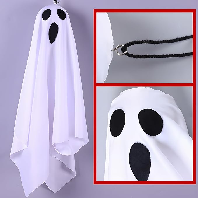 Halloween Light-up Ghost Decorations,Halloween Hanging Flying Ghosts with String Lights,Battery Operated Light up Spooky Ghosts Ornaments for Front Yard, Patio, Lawn, Garden, Party, 19.6 Inch, 2 Pack