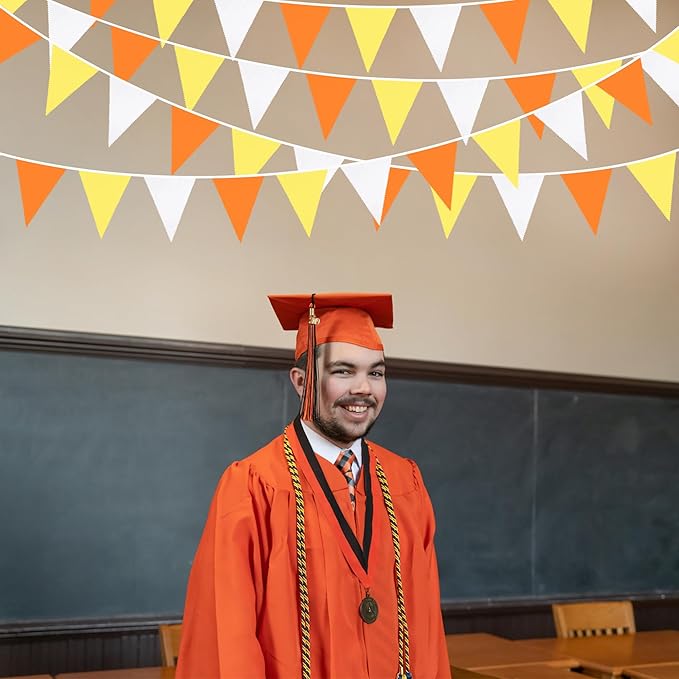 32Ft Orange Yellow White Triangle Flag Fabric Banner Pennant Garland Bunting Streamer for Fall Decor Autumn Wedding Birthday Sunshine Groovy Party Thanksgiving Day Outdoor Garden Hanging Decorations