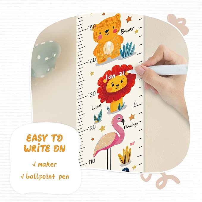 Personalized Name Growth Chart Wall Decor for Kids – Canvas Removable Height Chart Measuring Ruler 59" x 7.9" (Animals)