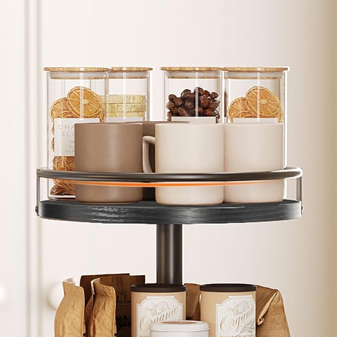 HOOBRO Lazy Susan Organizer, Rotating Spice Rack, 3-Tier Organizer, Turntable Spice Rack, Vertical Storage Organizer, for Kitchen Countertop, Vanity, Dining Table, Black BB09TL01
