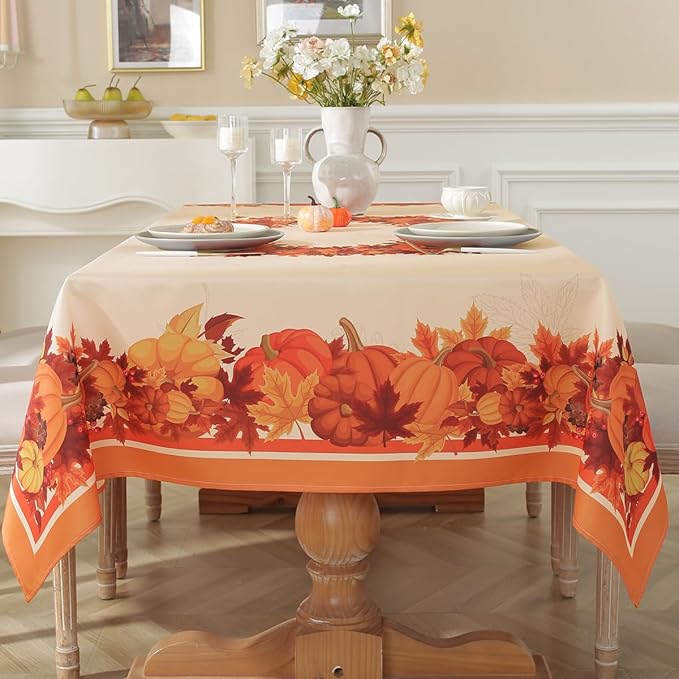 SASTYBALE Pumpkin Tablecloth, Fall Tablecloths for Rectangle Tables 52 x 70 Inch Spillproof Wrinkle Resistant Durable Polyester Table Cover for Harvest, Thanksgiving, Holiday