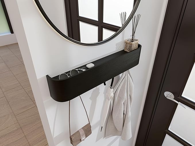 OLEEK Wall Coat Rack with Shelf - Wall Shelf with Hooks - entryway Hooks - Modern Coat Rack - Wooden Mount for Home Decor - Jacket Hanger - Coat Hanger Wall Mount