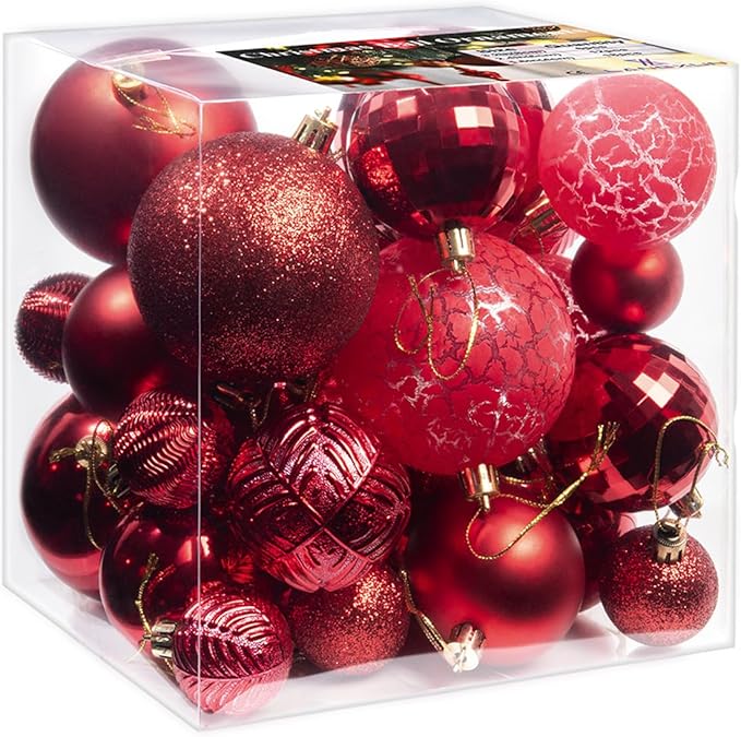 LANGXUN 36pcs Wine Red Christmas Tree Decorations Balls, Bolas De Navidad, 2025 Christmas Decor, Indoor Outdoor Shatterproof Christmas Ornaments, Xmars Party Wedding Suppiles