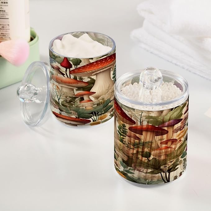 Cartoon Mushroom 2PC Airtight Transparent Plastic Storage Jar, Food Storage Container Glass, Can Store Candy, Salt, Coffee Beans, With lid, Easy To Use