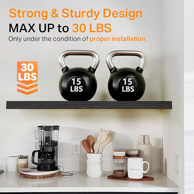 BAYKA Floating Shelves for Wall, 36 inches Long Wall Mounted Rustic Wood Shelves for Bathroom, Bedroom, Living Room, for Books/Storage/Decor with 30lbs Capacity๏ผBlack,Set of 3