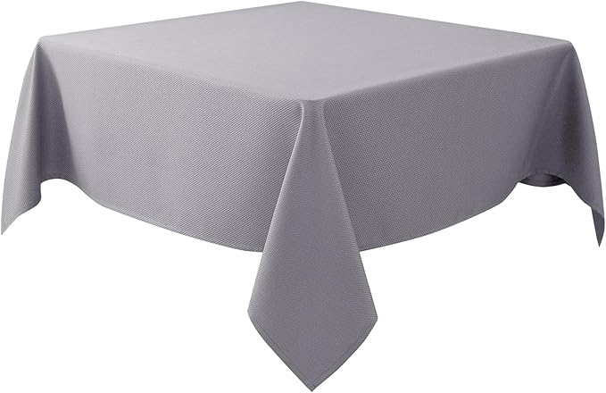 Biscaynebay Textured Fabric Square Tablecloths 60"x60", Silver Grey Water Resistant Table Cloth Small Card Folding Table Covers Linen for Dining, Kitchen, Wedding & Parties, etc. Machine Washable