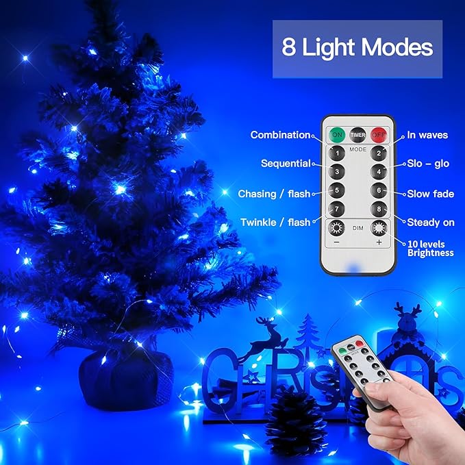 suddus Blue LED Christmas Lights Outdoor,200led 66ft Battery Operated Fairy Lights Indoor, Twinkle Lights for Bedroom, Halloween, Backyard, Tree, Dorm, Patio, Tapestry, Garden, Party