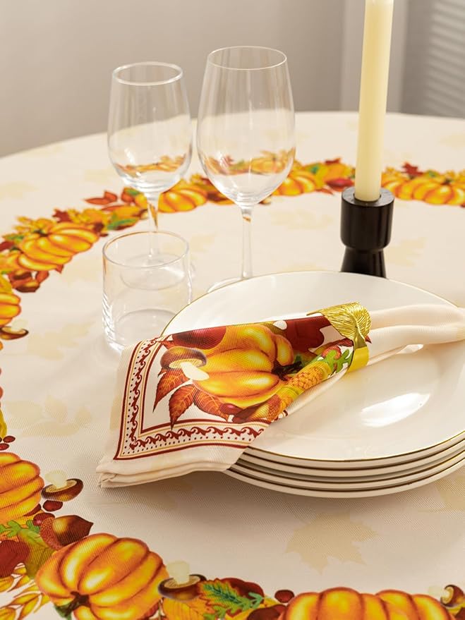 YiHomer Fall Thanksgiving Tabletop Collection for Kitchen Dining Decoration Parties Harvest, Harvest Party, Tablecloth, 70" Round