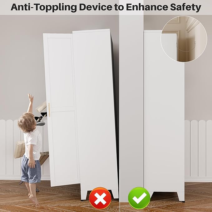 Metal Pantry Cabinet with 2 Doors and Adjustable Shelves - 71" Kitchen Storage Cabinet with Gold Handles - Versatile Storage for Kitchen, Bathroom, Dining Room, Utility Room - White