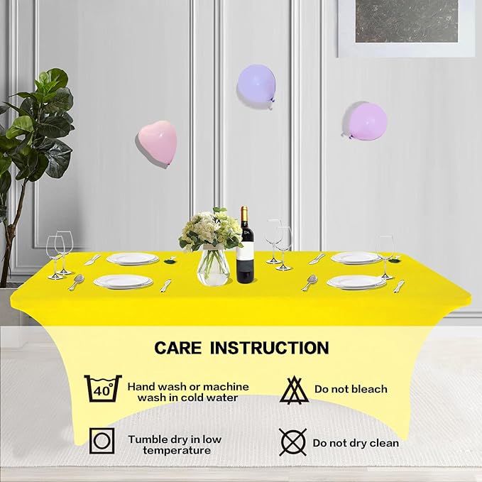IVAPUPU 2 Pack 6FT Table Cloth for Rectangular Fitted Events Stretch Yellow Table Covers Washable Spandex Tablecloth Protector for Party, Wedding, Cocktail, Banquet, Festival