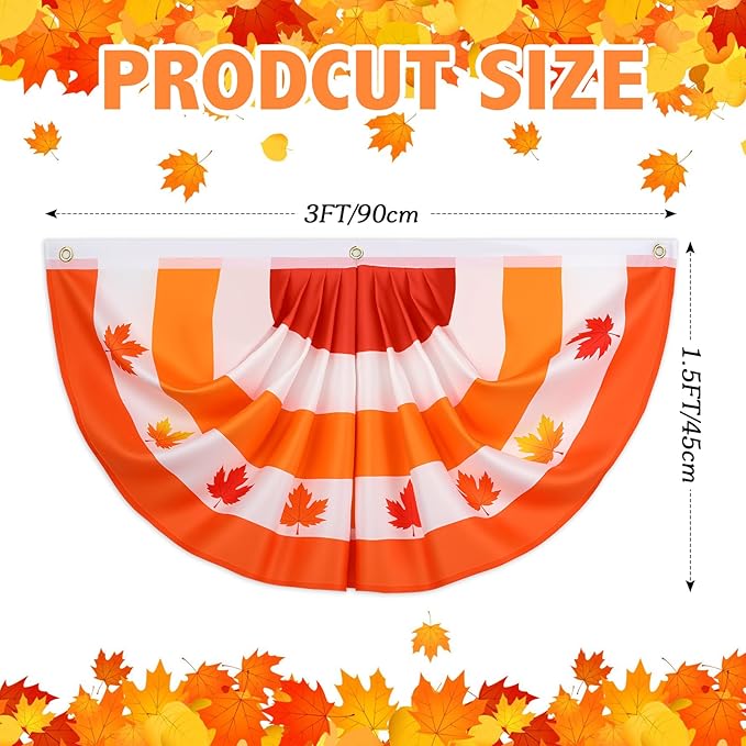 3 Pcs Fall Bunting Outdoor Flag for Outside 3 x 1.5 ft Fall Banner Leaf Pattern Hanging Pleated Bunting Fan Flag Autumn Thanksgiving Outdoor Decorations for Holiday Party