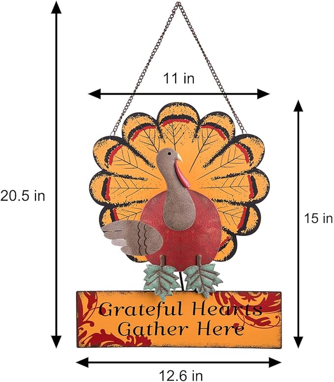 Ogrmar Thanksgiving Metal Turkey Sign Wall Hanging Decoration with bracket for Front Door Ornament Festive Whimsical Halloween Christmas Wall & Tabletop Decor