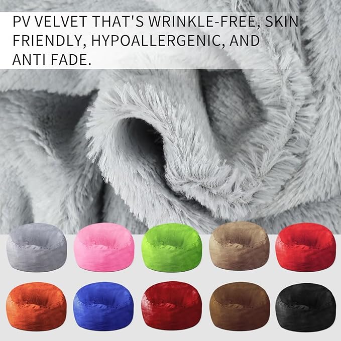 Bean Bag Chair for Adults 8FT,Soft Removable Cover for Teens/Girls Bedroom,Fluffy Giant Round Floor Beanbag Lounger Chairs (No Filler,Light Gray)