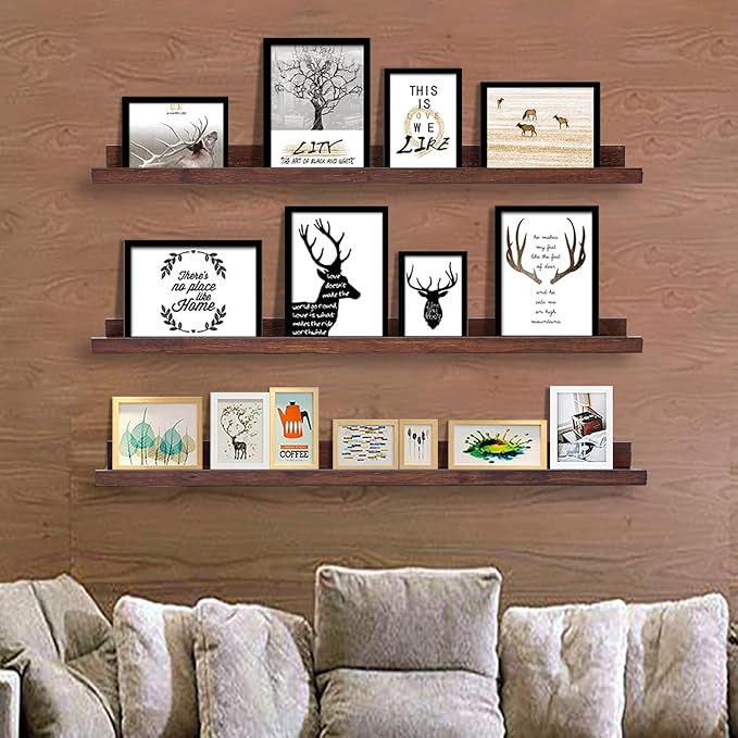 AZSKY Floating Shelves Wall Mount Deep Walnut for Wall Storage 36 Inch Rustic Picture Photo Ledge Shelf with Lip Nursery Book Shelves for Kids Room Bedroom Bathroom Living Room Kitchen Decor Set of 3