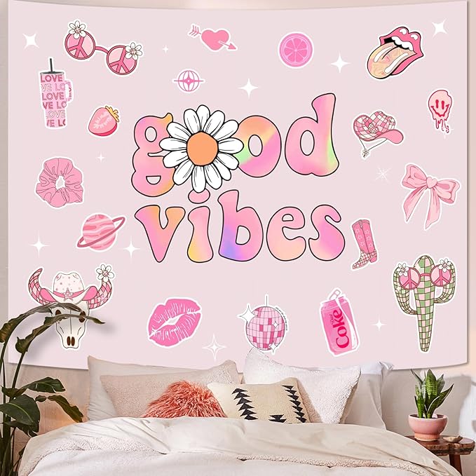 Lunerfex Y2K Tapestry Pink Wall Tapestry, Cute Tapestries for Bedroom Funny Tapestries Wall Hanging for Bedroom Living Room Decor Pink-1 44"x60"