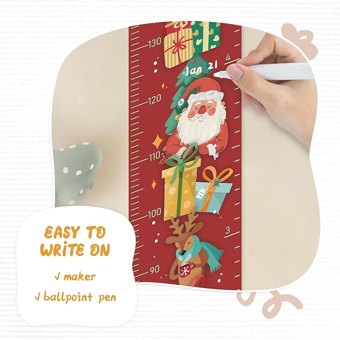 Personalized Name Growth Chart Wall Decor for Kids – Canvas Removable Height Chart Measuring Ruler 59" x 7.9" (Santa Claus Gifts)