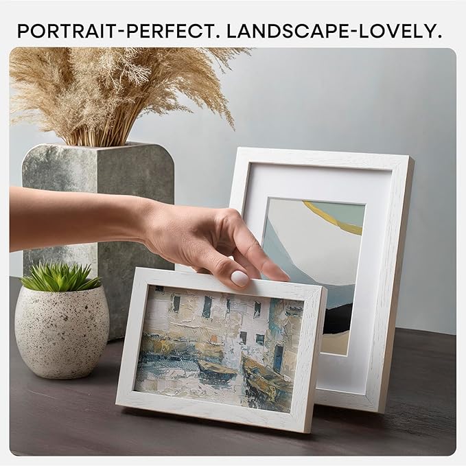 Homeforia 10x10 White Picture Frame, High-End Oak 10 x 10 Square Wooden Frames with Mat 8 by 8 Photo, 10by10 Wood Frame Matted to 8x8 Print, Wall or Tabletop Frames, Tempered Glass, Wall Kit, Set of 1