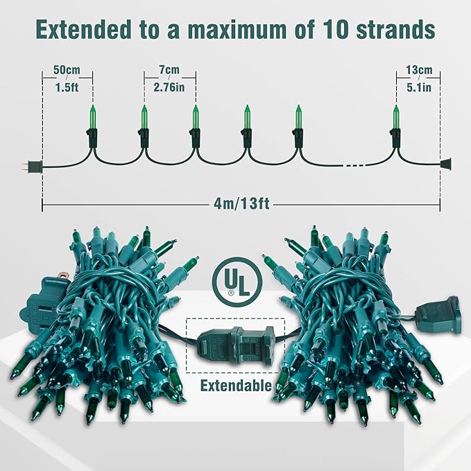 Hopolon St. Patrick's Day Mini String Lights, 2PACK 50Count 13Feet Incandescent Bulb Waterproof Green Fairy Lights Plug in for Indoor Outdoor Halloween Party Patio Christmas Decor,Green