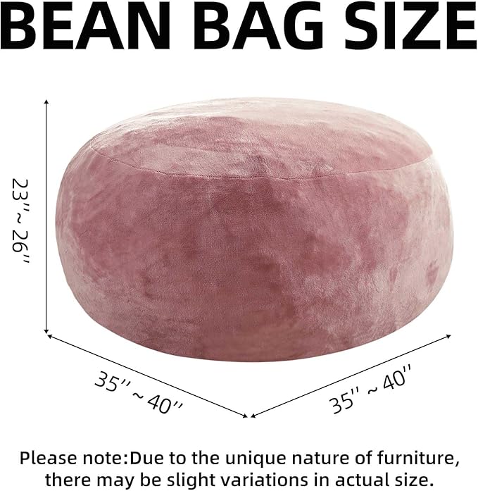 Bean Bag Chair 3Ft, Memory Foam Filled, Large Beanbag Chairs for Adults and Teens, Soft Sofa with Removable Flannel Cover, Round Couch for Living Room Bedroom College Dorm (Pink, 3FT-36×36"×24")