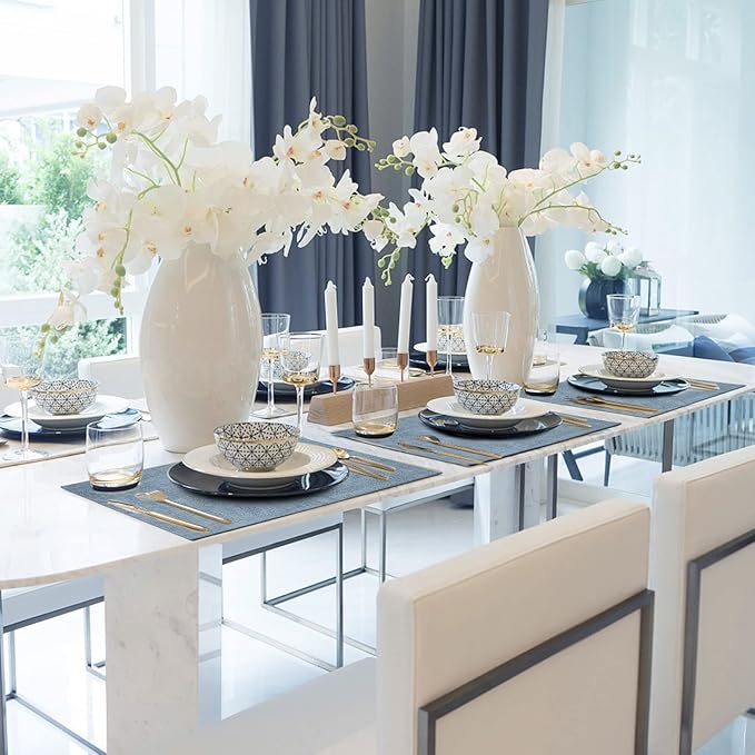 Faux Leather Placemats Set of 6,Heat Resistant Placemats for Dining Table, Easy Clean Non-Slip Place Mats, Waterproof Stain Resistant Wipeable Washable PU Table Mats, (Blue)