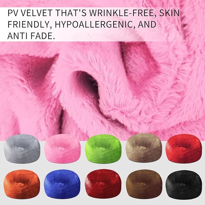 Bean Bag Chair for Adults 4FT,Soft Removable Cover for Teens/Girls Bedroom,Fluffy Giant Round Floor Beanbag Lounger Chairs (No Filler,Pink)