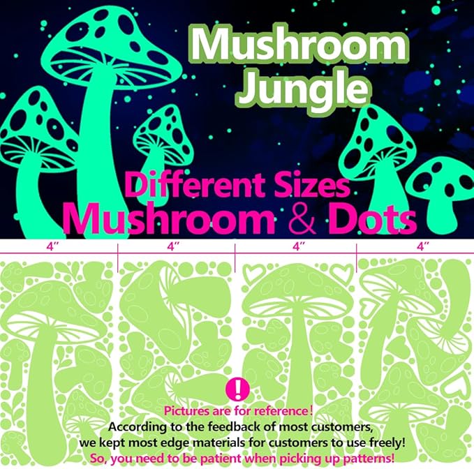 Glow in The Dark Stars - Glow in The Dark Stars for Ceiling - Glow in The Dark Stickers for Ceiling for Wall Decor Murals Decals for Art Decor Ceiling Kids Babys Bedroom Room Decorations (Mushroom)