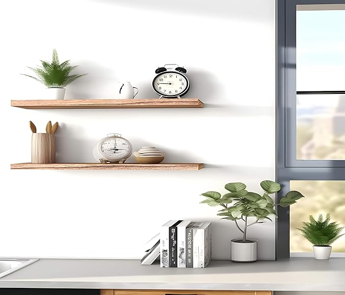 Wood Floating Shelves for Wall Decor, Rustic Wall Shelves for Bedroom Bathroom Kitchen Living Room, Set of 4 Light Walnut 24 Inch