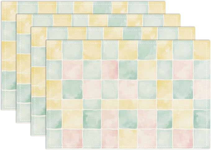 Watercolor Placemats Set of 4, Colorful Table Mat for Home Kitchen, Restaurants, Outdoor Linen Washable Place Mats 12x18 inch Party Event Dining Decoration-12