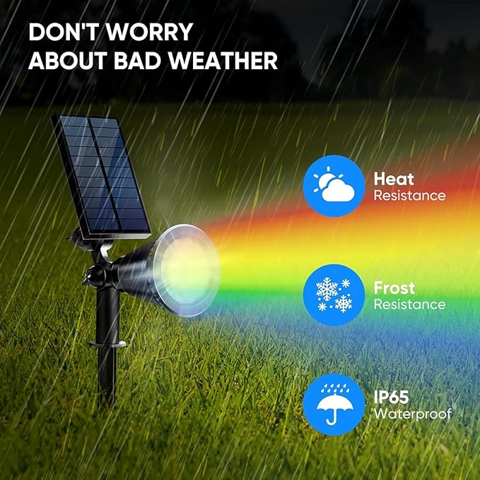 KEV Solar Spot Lights Outdoor,18 LEDs Color Changing RGB Solar Flood Lights with 8 Modes &IPX65 Waterproof,Halloween Solar Spotlight for Driveway/Backyard/Landscape/Tree(Multicolor,2 Pack)