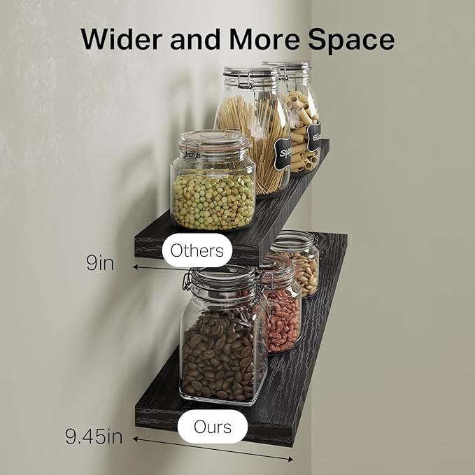 BAYKA Floating Shelves for Wall, 36 inches Long Wall Mounted Rustic Wood Shelves for Bathroom, Bedroom, Living Room, for Books/Storage/Decor with 30lbs Capacity๏ผBlack,Set of 3