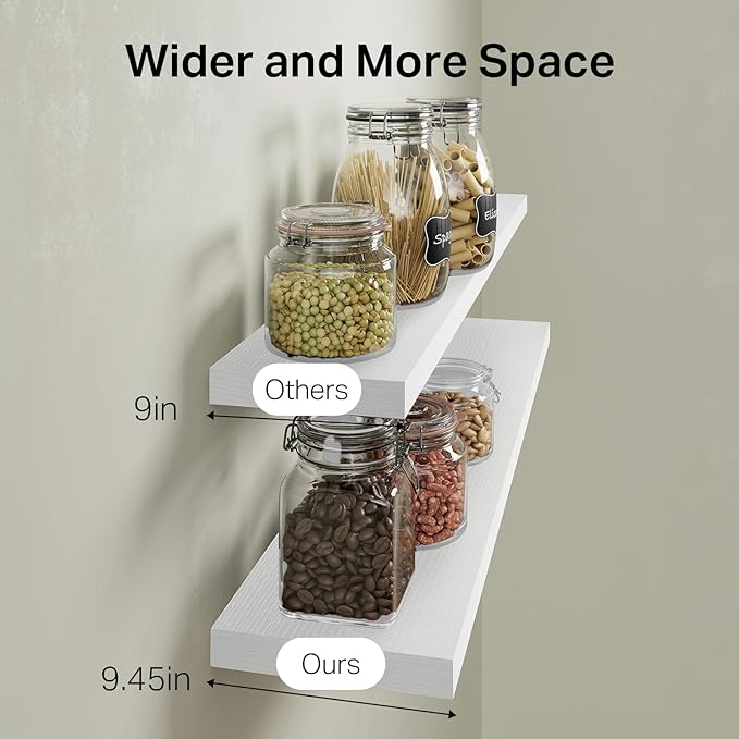 BAYKA Floating Shelves for Wall, 36 inches Wall Mounted Rustic Wood Shelves for Bathroom, Bedroom, Living Room, for Storage/Decor with 30lbs Capacity๏ผWhite,Set of 3